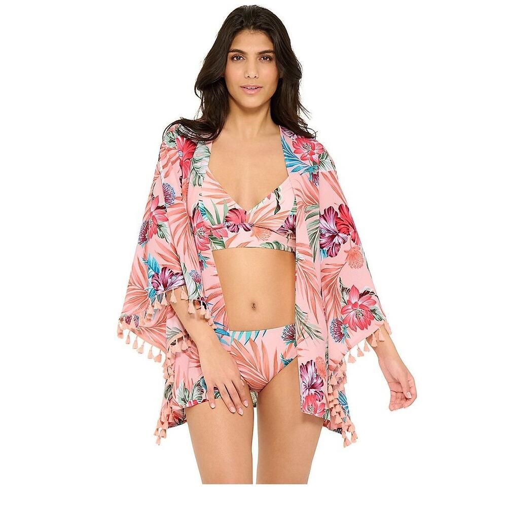 Freshwater Swim Cover Up Kimono Pink Floral | 3X NWOT